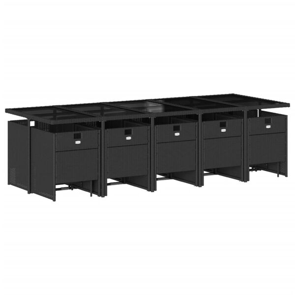 vidaXL Ensemble &agrave; manger de jardin 15 pcs coussins noir r&eacute;sine tress&eacute;e