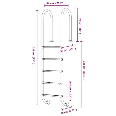 vidaXL Échelle de piscine 54x38x211 cm acier inoxydable 304