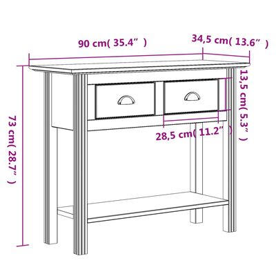 vidaXL Table console BODO marron 90x34,5x73 cm bois de pin massif