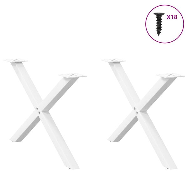 vidaXL Pieds de table basse en forme de X, 2 pi&egrave;ces, blanc, 70 x (42-43) cm, acier