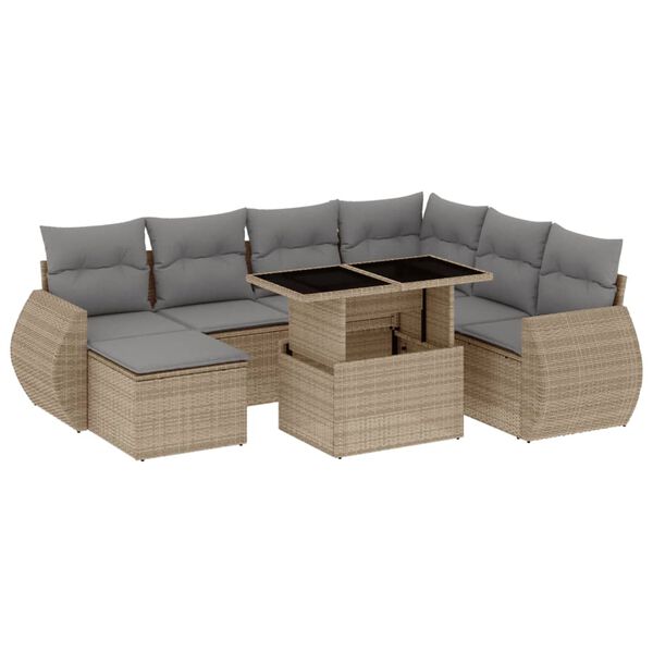 vidaXL Salon de jardin avec coussins 8 pcs beige r&eacute;sine tress&eacute;e