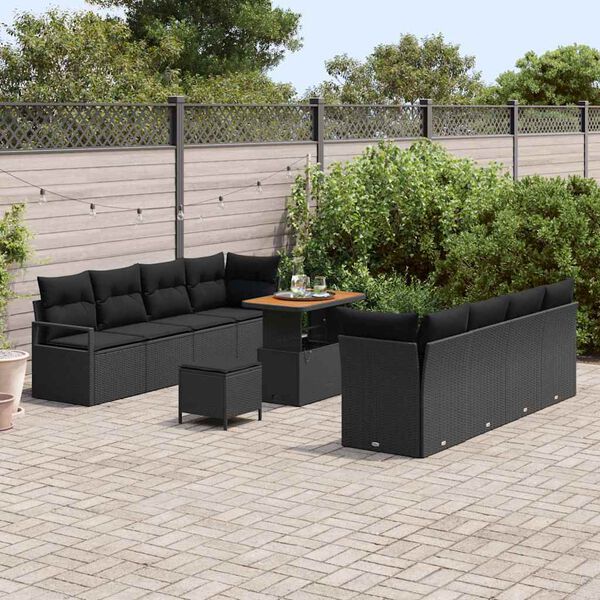 vidaXL Ensemble de canap&eacute; de jardin 11 pcs Noir Poly rotin