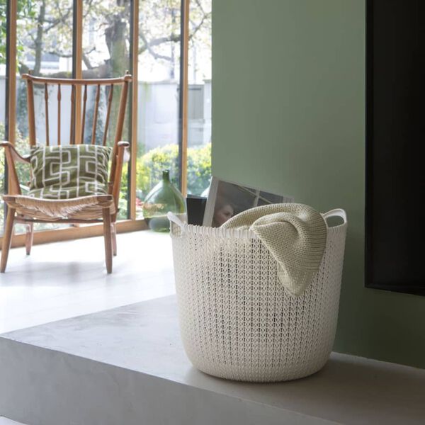 Curver Panier de rangement Knit Rond L 30 L Blanc cr&egrave;me