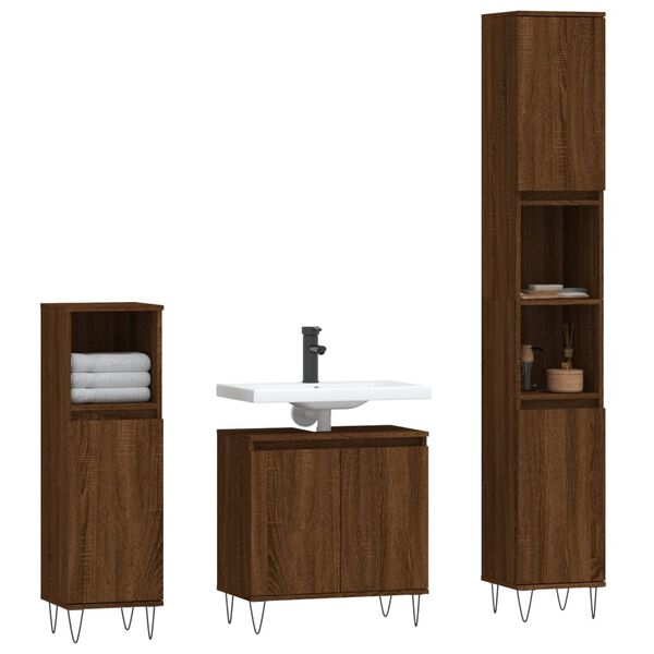 vidaXL Ensemble d'armoires de salle de bain 3 pcs ch&ecirc;ne marron