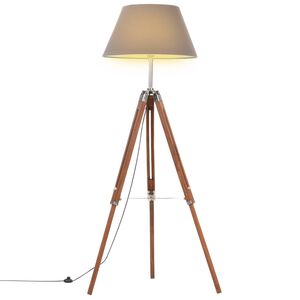 vidaXL Lampadaire &agrave; tr&eacute;pied Marron miel et gris Bois de teck 141 cm