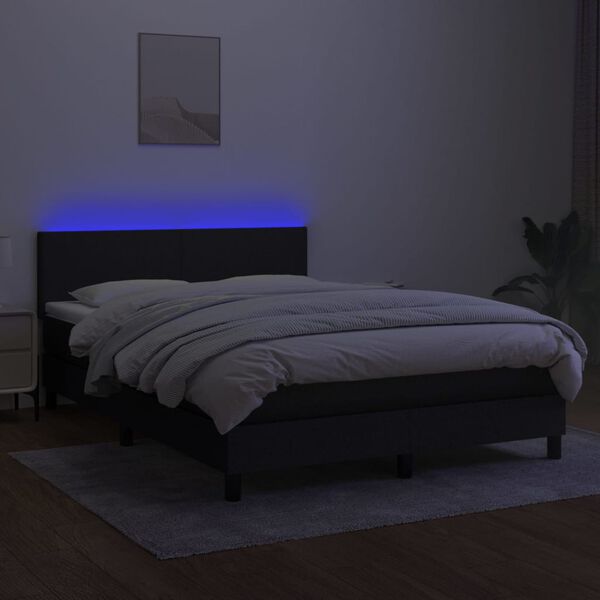 vidaXL Sommier &agrave; lattes de lit avec matelas LED Noir 140x200 cm Tissu