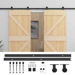 vidaXL Porte coulissante 2 pcs Naturel et noir Bois de pin massif