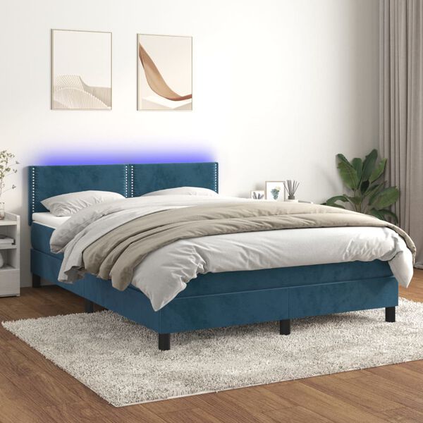 vidaXL Sommier &agrave; lattes de lit avec matelas LED Bleu fonc&eacute; 140x200 cm