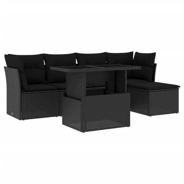 vidaXL Salon de jardin 6 pcs avec coussins noir r&eacute;sine tress&eacute;e
