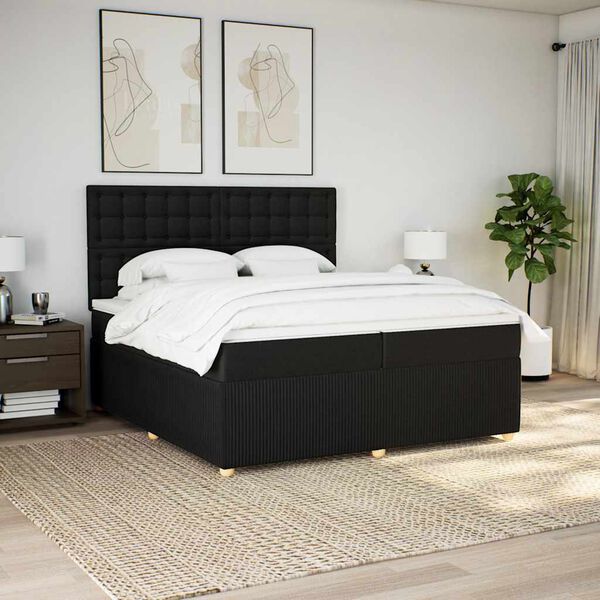 vidaXL Sommier &agrave; lattes de lit avec matelas Noir 200x200 cm Tissu