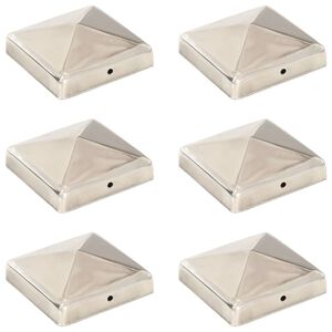 vidaXL Bouchons de poteau de cl&ocirc;ture pyramidaux 6 pcs Inox 91x91 mm