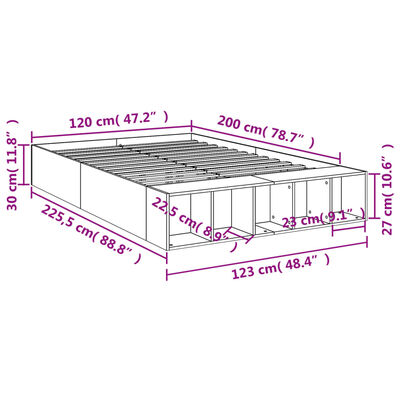 vidaXL Cadre de lit chêne fumé 120x200 cm bois d'ingénierie