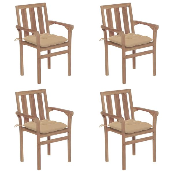 vidaXL Chaises de jardin empilables avec coussins lot de 4 Teck solide