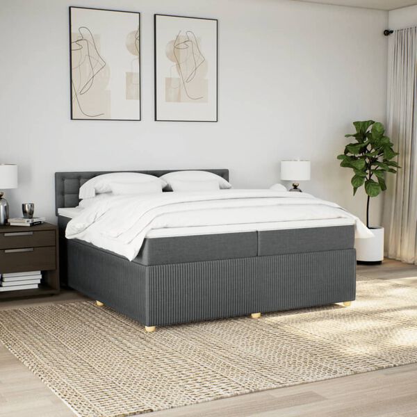 vidaXL Sommier &agrave; lattes de lit avec matelas Gris fonc&eacute; 200x200cm Tissu