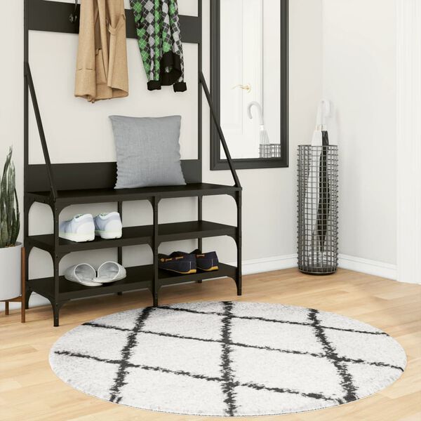 vidaXL Tapis shaggy &agrave; poils longs moderne cr&egrave;me et noir &Oslash; 120 cm