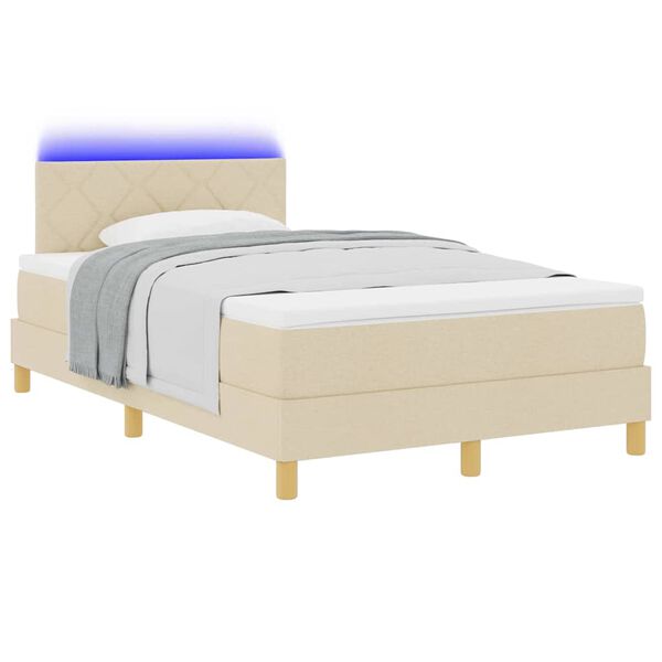 vidaXL Lit &agrave; ressort LED avec matelas Cr&egrave;me 120 x 190 cm tissu