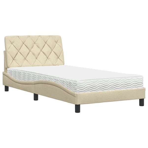 vidaXL Lit avec matelas cr&egrave;me 100x200 cm tissu