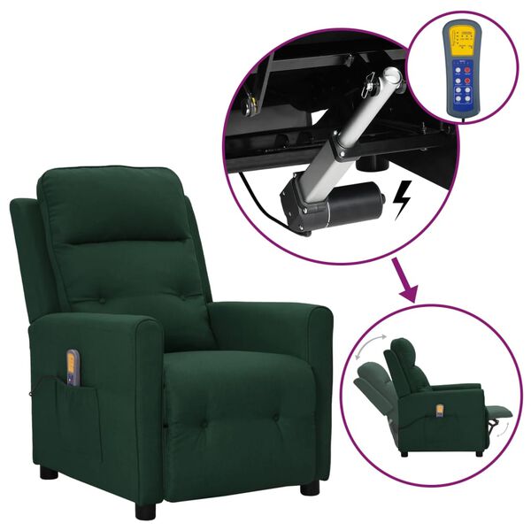 vidaXL Fauteuil de massage Vert fonc&eacute; Tissu