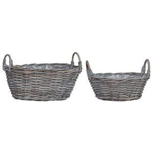 vidaXL Panier de Plante avec stockage 2 pcs Gris Rattan Lacak