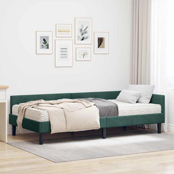 vidaXL Cadre de lit d'angle avec matelas Autre 2 pcs Vert Velours
