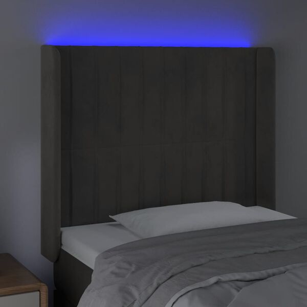 vidaXL T&ecirc;te de lit &agrave; LED Gris fonc&eacute; 103x16x118/128 cm Velours