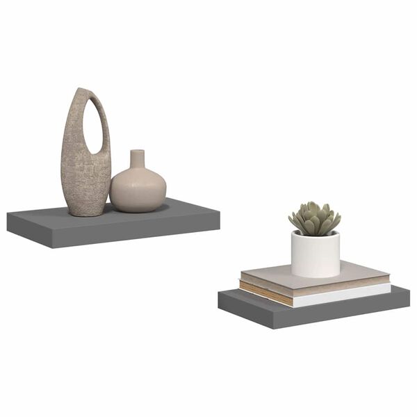vidaXL &Eacute;tag&egrave;re murale flottante 2 pcs Gris brillant 40x23x3,8 cm MDF