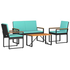 vidaXL Ensemble de meubles d'ext&eacute;rieur 4 pcs Noir et turquoise