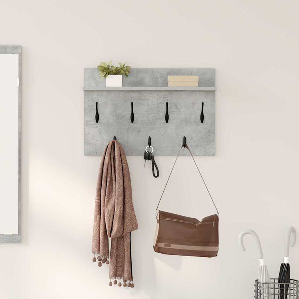 vidaXL Porte-manteau mural avec &eacute;tag&egrave;re Gris b&eacute;ton 60 x 40 x 12 cm