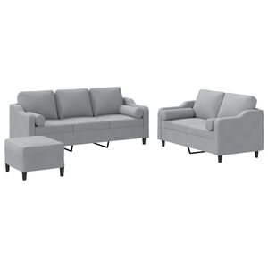 vidaXL Ensemble de canap&eacute;s 3 pcs coussins gris clair tissu