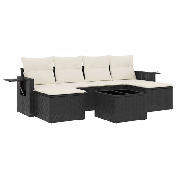 vidaXL Salon de jardin 7 pcs avec coussins noir r&eacute;sine tress&eacute;e