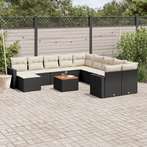 vidaXL Salon de jardin 12 pcs avec coussins noir r&eacute;sine tress&eacute;e