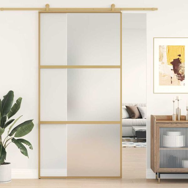 vidaXL Porte coulissante dor&eacute; 102,5x205 cm verre ESG d&eacute;poli aluminium