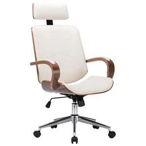 vidaXL Chaise de bureau avec appuie-t&ecirc;te Cr&egrave;me Similicuir et bois