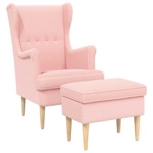 vidaXL Fauteuil avec pouf 2 pc Rose Boucl&eacute;