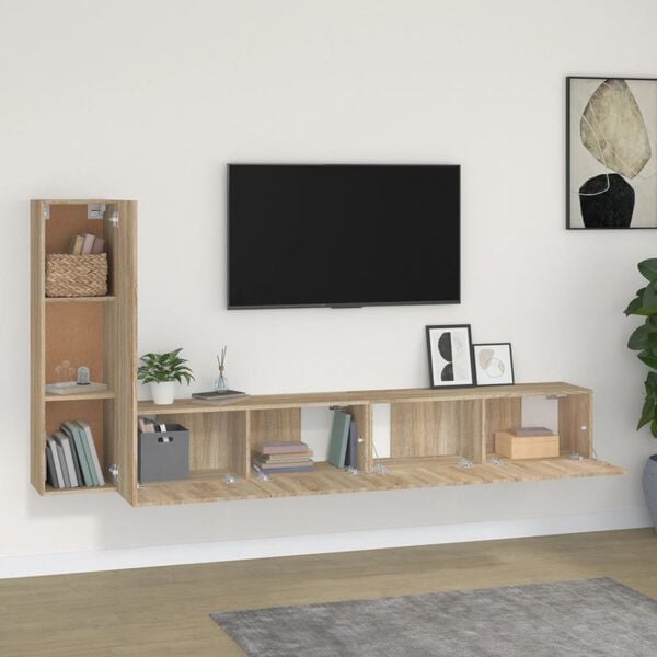 vidaXL Ensemble de meubles TV 3 pcs Ch&ecirc;ne sonoma Bois d'ing&eacute;nierie