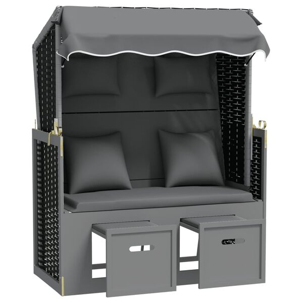 vidaXL Strandkorb avec coussin poly rotin bois solide anthracite noir