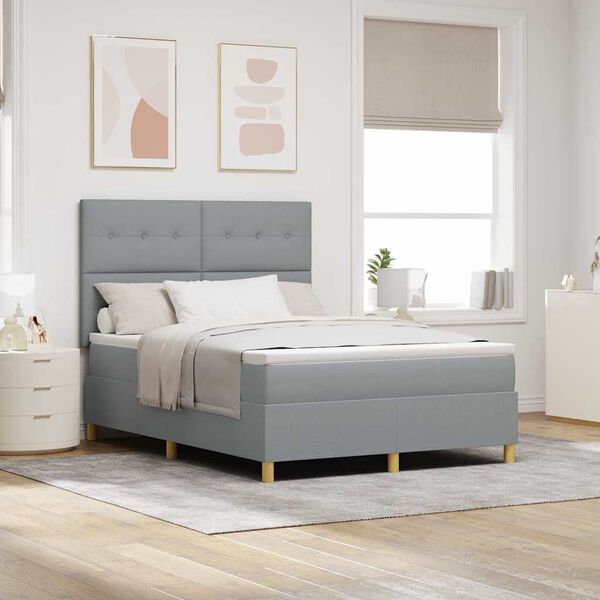 vidaXL Lit à ressorts avec matelas Gris clair 140 x 200 cm tissu