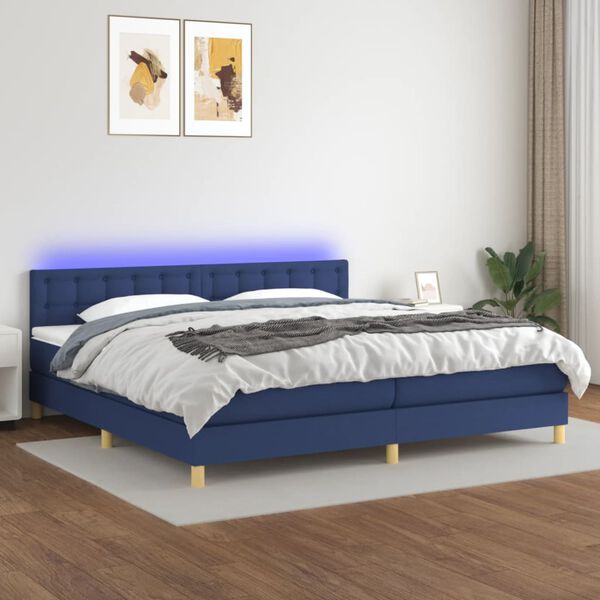 vidaXL Sommier &agrave; lattes de lit et matelas et LED Bleu 200x200 cm Tissu