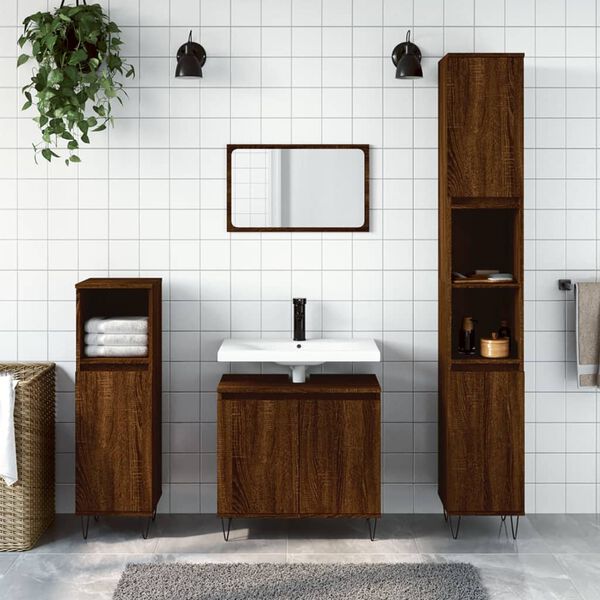 vidaXL Ensemble d'armoires de salle de bain 3 pcs ch&ecirc;ne marron