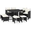 vidaXL Ensemble &agrave; manger de jardin coussins 9pcs R&eacute;sine tress&eacute;e Noir
