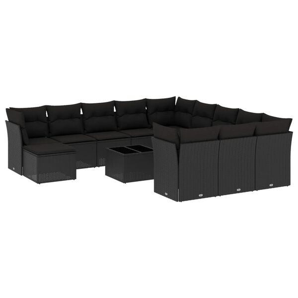 vidaXL Salon de jardin avec coussins 13 pcs noir r&eacute;sine tress&eacute;e