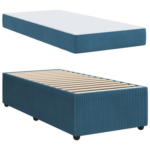 vidaXL Cadre de lit avec matelas Bleu 90 x 200 cm tissu