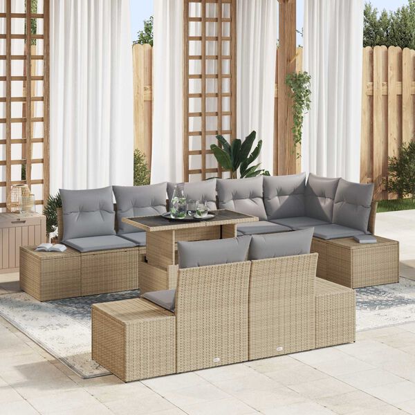 vidaXL Ensemble de canap&eacute; de jardin 9 pcs Beige Poly rotin
