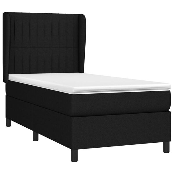 vidaXL Sommier &agrave; lattes de lit avec matelas Noir 90x190 cm Tissu
