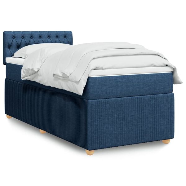 vidaXL Sommier &agrave; lattes de lit avec matelas Bleu 100x200 cm Tissu