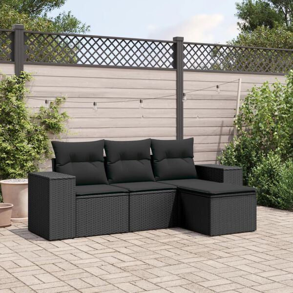 vidaXL Salon de jardin 4 pcs avec coussins noir r&eacute;sine tress&eacute;e