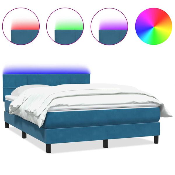 vidaXL Sommier &agrave; lattes de lit et matelas et LED Bleu fonc&eacute; 160x220cm Velours