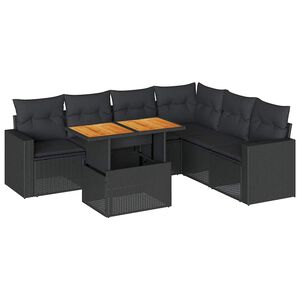 vidaXL Salon de jardin 7 pcs avec coussins noir r&eacute;sine tress&eacute;e