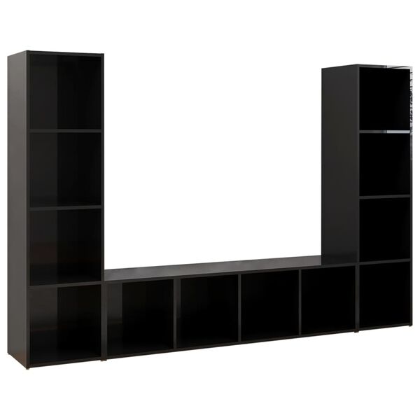 vidaXL Meubles TV 3 pcs Noir brillant 142,5x35x36,5 cm Bois ing&eacute;nierie