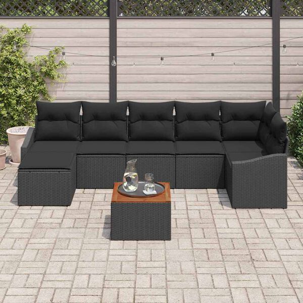 vidaXL Ensemble de canap&eacute; de jardin avec coussin 8 pcs Noir polyrotin